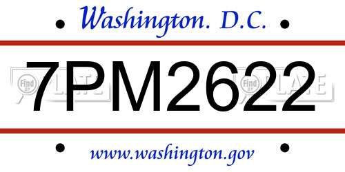 7PM2622 District Of Columbia License Plate