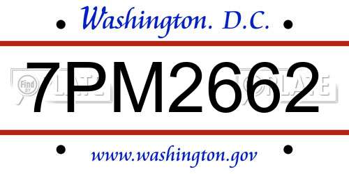 7PM2662 District Of Columbia License Plate