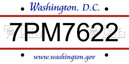7PM7622 District Of Columbia License Plate