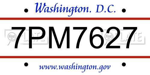 7PM7627 District Of Columbia License Plate