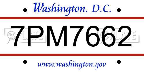 7PM7662 District Of Columbia License Plate
