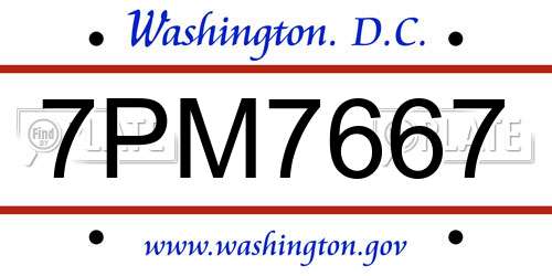 7PM7667 District Of Columbia License Plate