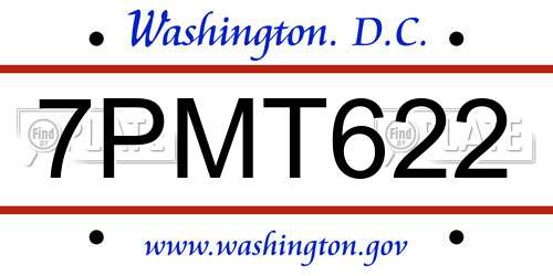 7PMT622 District Of Columbia License Plate