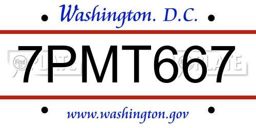 7PMT667 District Of Columbia License Plate