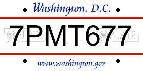 7PMT677 District Of Columbia License Plate