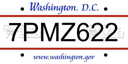 7PMZ622 District Of Columbia License Plate