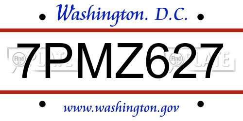 7PMZ627 District Of Columbia License Plate