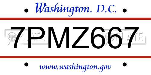 7PMZ667 District Of Columbia License Plate