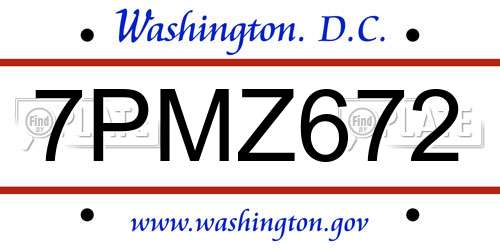 7PMZ672 District Of Columbia License Plate