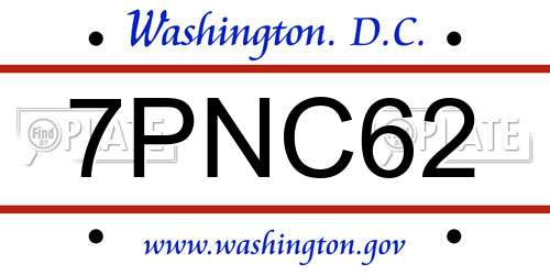 7PNC62 District Of Columbia License Plate