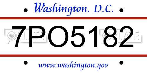 7PO5182 District Of Columbia License Plate