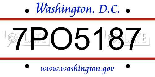 7PO5187 District Of Columbia License Plate