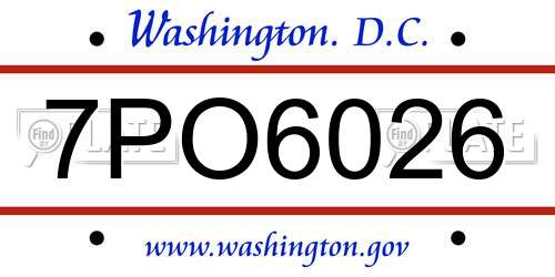 7PO6026 District Of Columbia License Plate