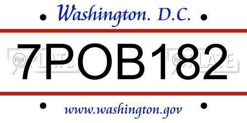 7POB182 District Of Columbia License Plate