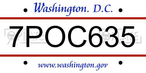 7POC635 District Of Columbia License Plate