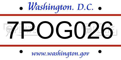 7POG026 District Of Columbia License Plate