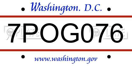7POG076 District Of Columbia License Plate