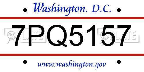7PQ5157 District Of Columbia License Plate