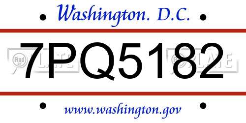 7PQ5182 District Of Columbia License Plate
