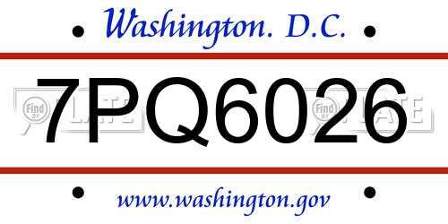 7PQ6026 District Of Columbia License Plate