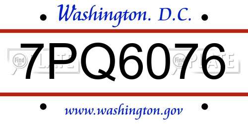 7PQ6076 District Of Columbia License Plate