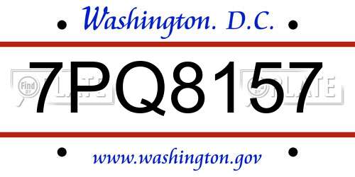 7PQ8157 District Of Columbia License Plate