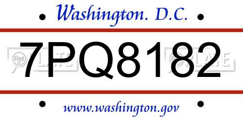 7PQ8182 District Of Columbia License Plate