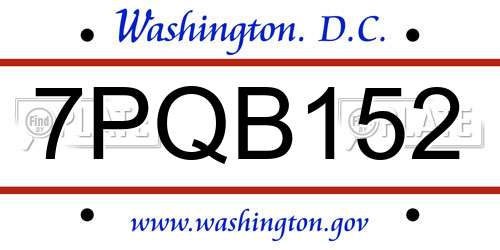 7PQB152 District Of Columbia License Plate
