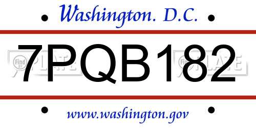 7PQB182 District Of Columbia License Plate