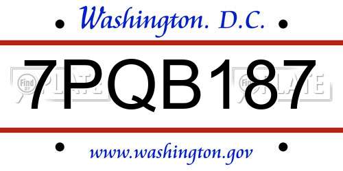 7PQB187 District Of Columbia License Plate