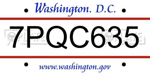 7PQC635 District Of Columbia License Plate