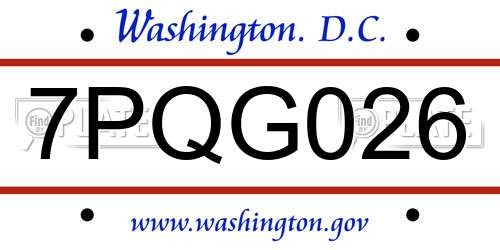 7PQG026 District Of Columbia License Plate