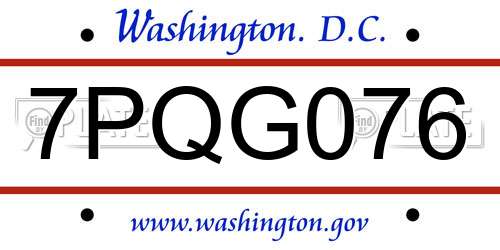 7PQG076 District Of Columbia License Plate