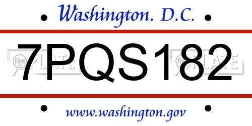7PQS182 District Of Columbia License Plate