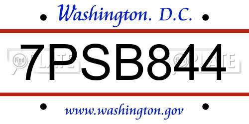 7PSB844 District Of Columbia License Plate