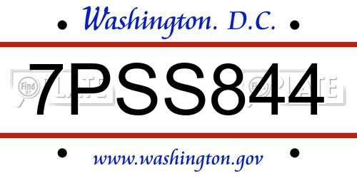 7PSS844 District Of Columbia License Plate