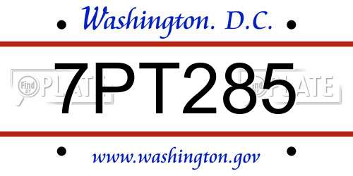7PT285 District Of Columbia License Plate
