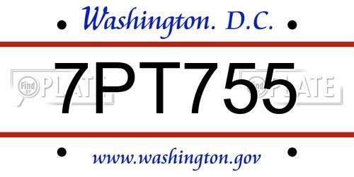 7PT755 District Of Columbia License Plate