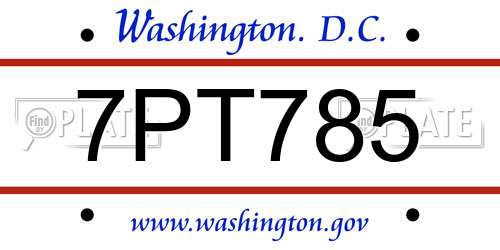 7PT785 District Of Columbia License Plate
