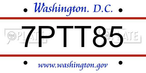 7PTT85 District Of Columbia License Plate