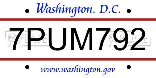 7PUM792 District Of Columbia License Plate