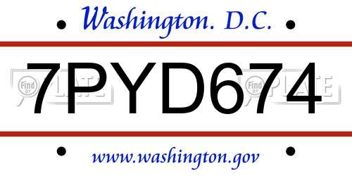 7PYD674 District Of Columbia License Plate