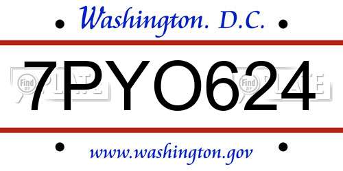 7PYO624 District Of Columbia License Plate