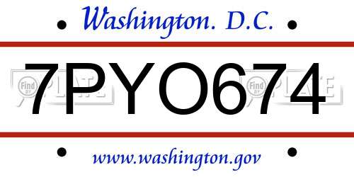 7PYO674 District Of Columbia License Plate