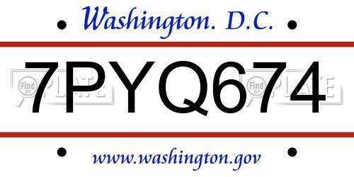 7PYQ674 District Of Columbia License Plate