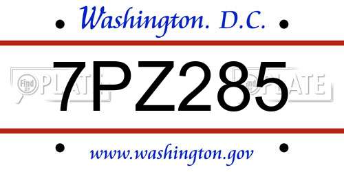 7PZ285 District Of Columbia License Plate