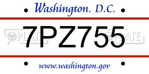 7PZ755 District Of Columbia License Plate