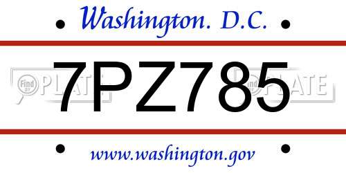 7PZ785 District Of Columbia License Plate