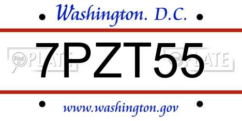 7PZT55 District Of Columbia License Plate