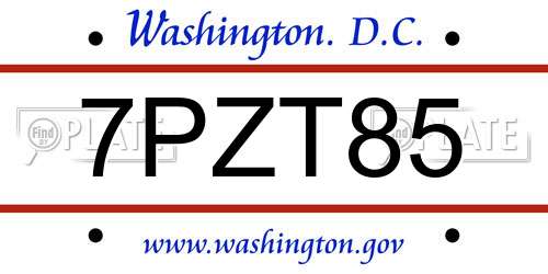 7PZT85 District Of Columbia License Plate